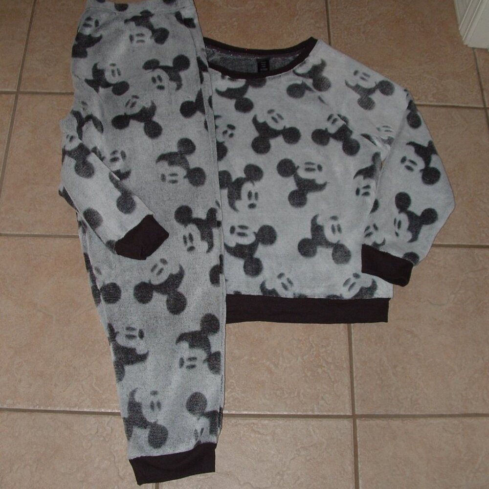 Comfy Cozy Sz Large / XL MICKEY MOUSE Soft Velour 2 Pc Pajama Lounge Set DISNEY